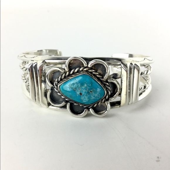 Vintage Jewelry - Vintage Bohemian Boho Navajo Sterling Silve Turquoise Cuff Bracelet